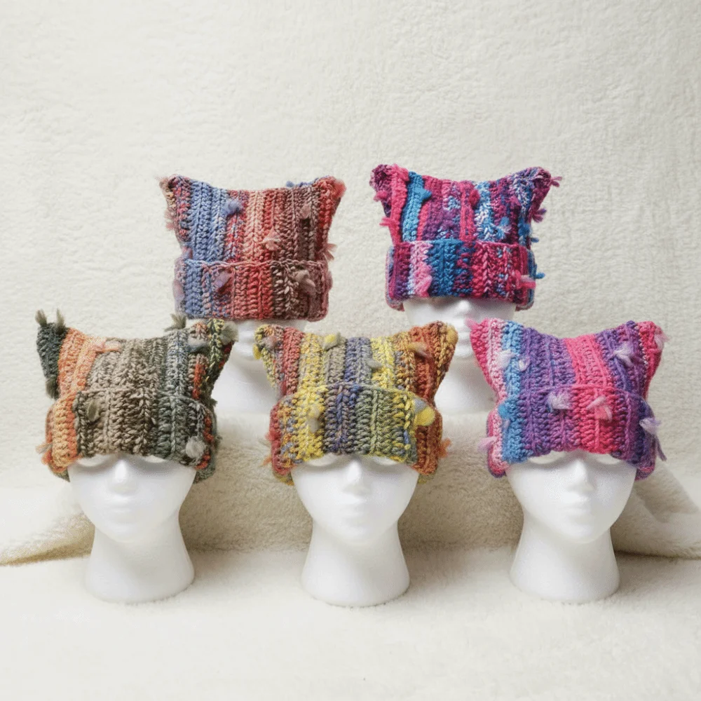 Разноцветная шапка с кошачьими ушками, градиент цвета, дизайн с бахромой, вязанная крючком шапочка, вязанная вручную полосатый узор, теплая защита ушей
Разноцветная шапка с кошачьими ушками, градиент цвета, дизайн с бахромой, вязанная крючком шапочка, вязанная вручную полосатый узор, теплая защита ушей