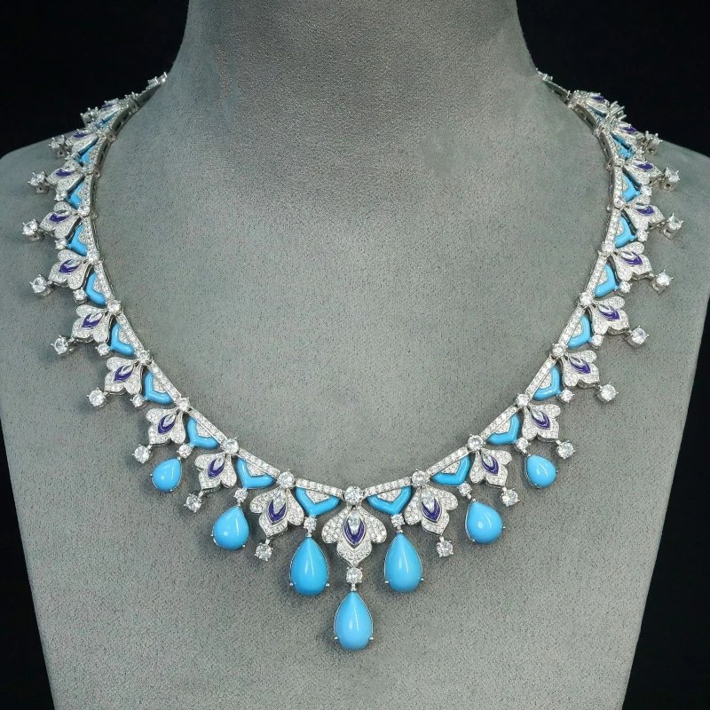 BELLUX Fine Jewelry 925 Silver Gold Plated Full White Zircon Drop Shaped Synthetic Turquoise Luxury Banquet Tassel Necklace
BELLUX Fine Jewelry 925 Silver Gold Plated Full White Zircon Drop Shaped Synthetic Turquoise Luxury Banquet Tassel Necklace