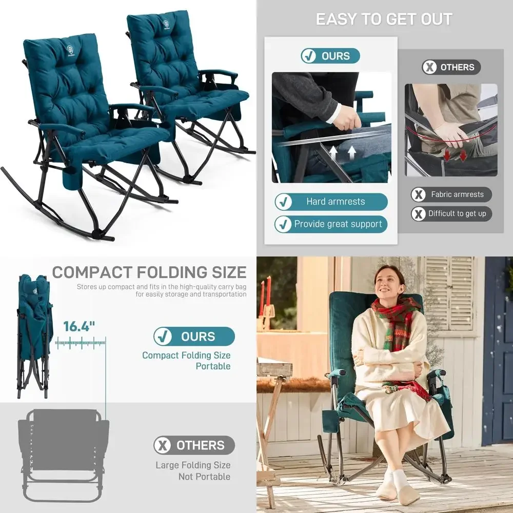 Padded Portable Rocking Chairs Set of 2, Oversized Folding Outdoor Rocker for Patio, Lawn, and Camping, Heavy Duty Comfortable S
Padded Portable Rocking Chairs Set of 2, Oversized Folding Outdoor Rocker for Patio, Lawn, and Camping, Heavy Duty Comfortable S
