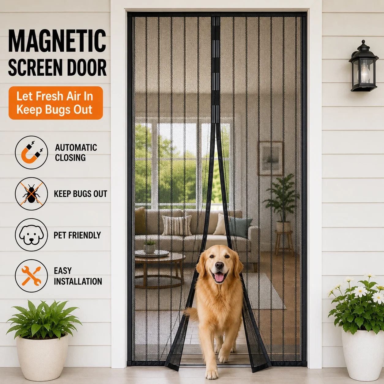 Magnetic Screen Door Mesh Curtain Hands Free Automatic Closing Pet Friendly Keep Bugs Out Easy Installation
Magnetic Screen Door Mesh Curtain Hands Free Automatic Closing Pet Friendly Keep Bugs Out Easy Installation