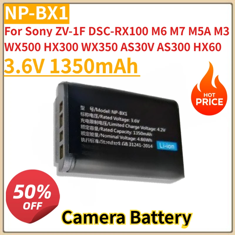 New 3.6V 1350mAh NP-BX1 Camera Battery for Sony ZV-1F DSC-RX100 M6 M7 M5A M3 WX500 HX300 WX350 AS30V AS300 HX60
New 3.6V 1350mAh NP-BX1 Camera Battery for Sony ZV-1F DSC-RX100 M6 M7 M5A M3 WX500 HX300 WX350 AS30V AS300 HX60