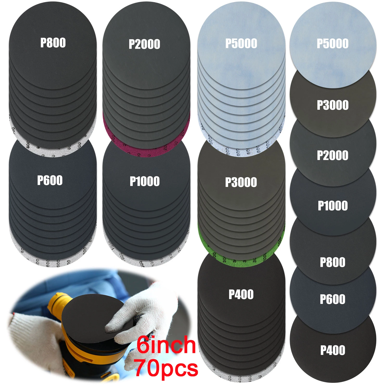 70/50 шт. 6-дюймовая влажная и сухая шлифовальная бумага, диски с крючком и петлей, зернистость 400-5000, наждачная бумага для полировки автомобильного дерева, металла, стекла
70/50 шт. 6-дюймовая влажная и сухая шлифовальная бумага, диски с крючком и петлей, зернистость 400-5000, наждачная бумага для полировки автомобильного дерева, металла, стекла