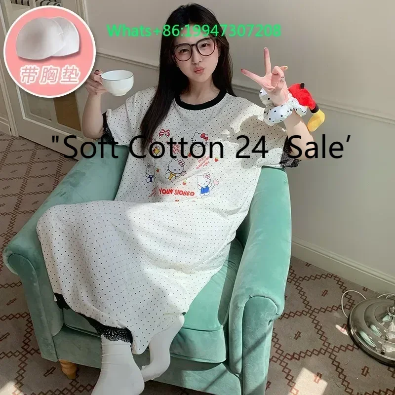 Summer new white cloud cotton lace edge round neck cartoon Hello Kitty with fixed chest pad cute nightdress loungewear
Summer new white cloud cotton lace edge round neck cartoon Hello Kitty with fixed chest pad cute nightdress loungewear