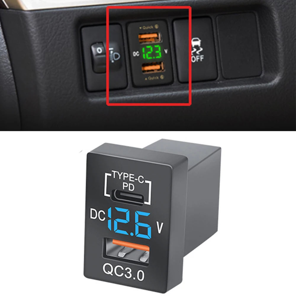 Двойное зарядное устройство для автомобильной розетки типа C + PD USB QC 3,0, вольтметр 12-24 В, аксессуары для автомобиля, адаптер питания для Toyota, быстрая зарядка
Двойное зарядное устройство для автомобильной розетки типа C + PD USB QC 3,0, вольтметр 12-24 В, аксессуары для автомобиля, адаптер питания для Toyota, быстрая зарядка