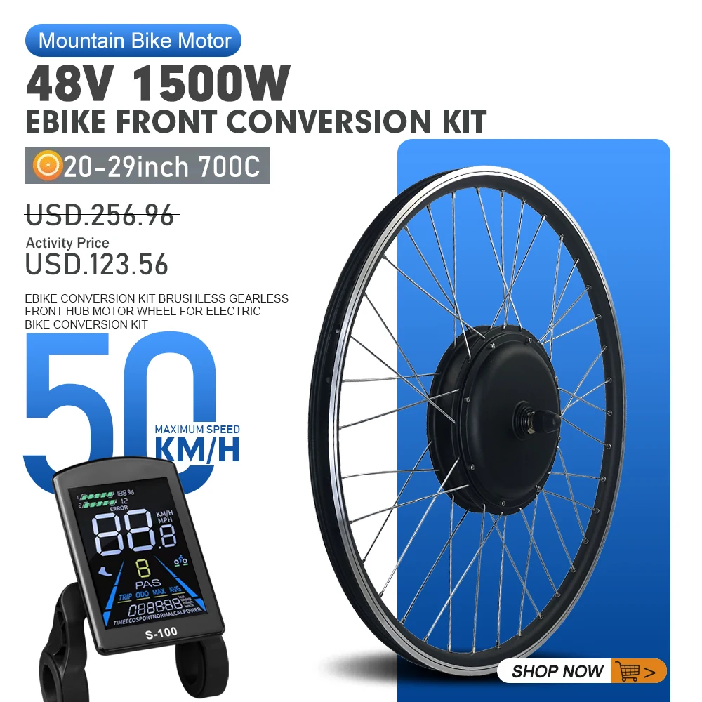 Electric Bike Conversion Kit 48V 1500W Front Brushless Gearless Hub Motor Wheel 135MM Open Size 26"28"27.5" 700C for EBike Kit
Electric Bike Conversion Kit 48V 1500W Front Brushless Gearless Hub Motor Wheel 135MM Open Size 26"28"27.5" 700C for EBike Kit