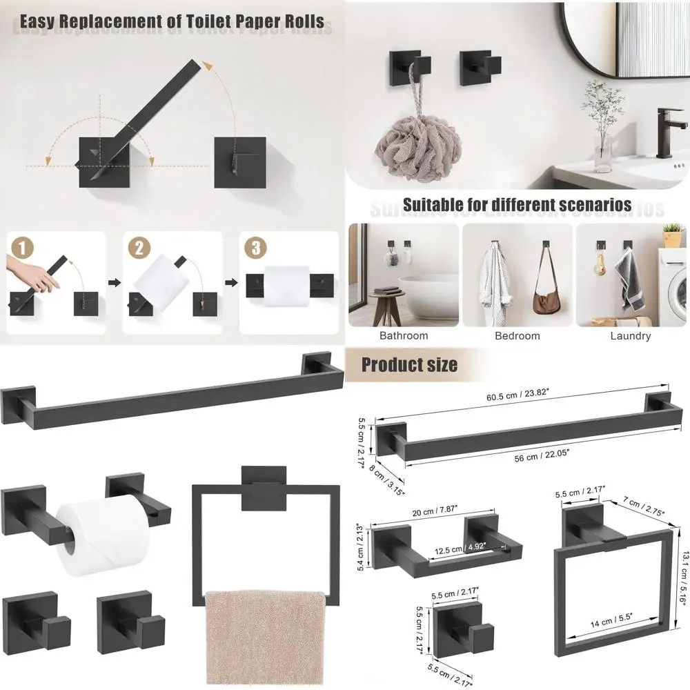 Набор фурнитуры для ванной комнаты из 5 предметов: поворотный держатель для туалетной бумаги и квадратный вешалка для полотенец, настенный доступ из нержавеющей стали
Набор фурнитуры для ванной комнаты из 5 предметов: поворотный держатель для туалетной бумаги и квадратный вешалка для полотенец, настенный доступ из нержавеющей стали