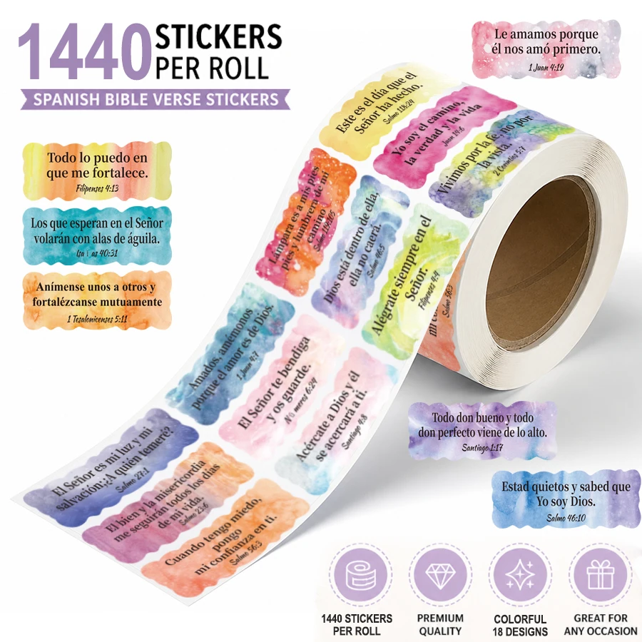 1440 Pcs Spanish Bible Verse Stickers Roll Watercolor Inspirational Scripture Labels Christian Faith Stickers
1440 Pcs Spanish Bible Verse Stickers Roll Watercolor Inspirational Scripture Labels Christian Faith Stickers