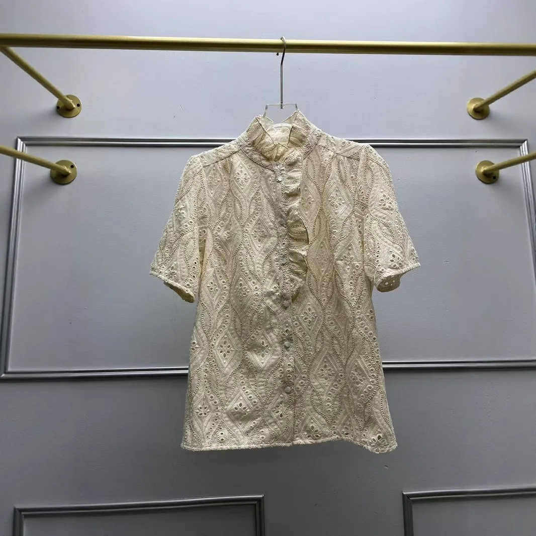 2025 Sezanes Fashion T-shirt short-sleeved summer new versatile embroidery hollow ruffle wood ear collar short-sleeved shirt top
2025 Sezanes Fashion T-shirt short-sleeved summer new versatile embroidery hollow ruffle wood ear collar short-sleeved shirt top