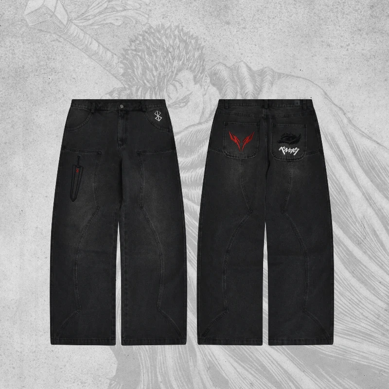 Berserk jeans fashionable Y2K baggy men pants American style distressed washed streetwear Harajuku Gothic embroidery floor pants
Berserk jeans fashionable Y2K baggy men pants American style distressed washed streetwear Harajuku Gothic embroidery floor pants