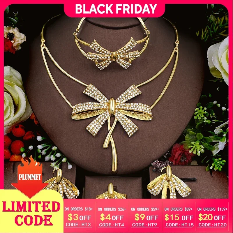 Elegant Bow Bowknot Jewelry Set Shiny Zircon Necklace Bracelet Earring Ring Set African Dubai Wedding Jewelry 2025 Trendy New
Elegant Bow Bowknot Jewelry Set Shiny Zircon Necklace Bracelet Earring Ring Set African Dubai Wedding Jewelry 2025 Trendy New