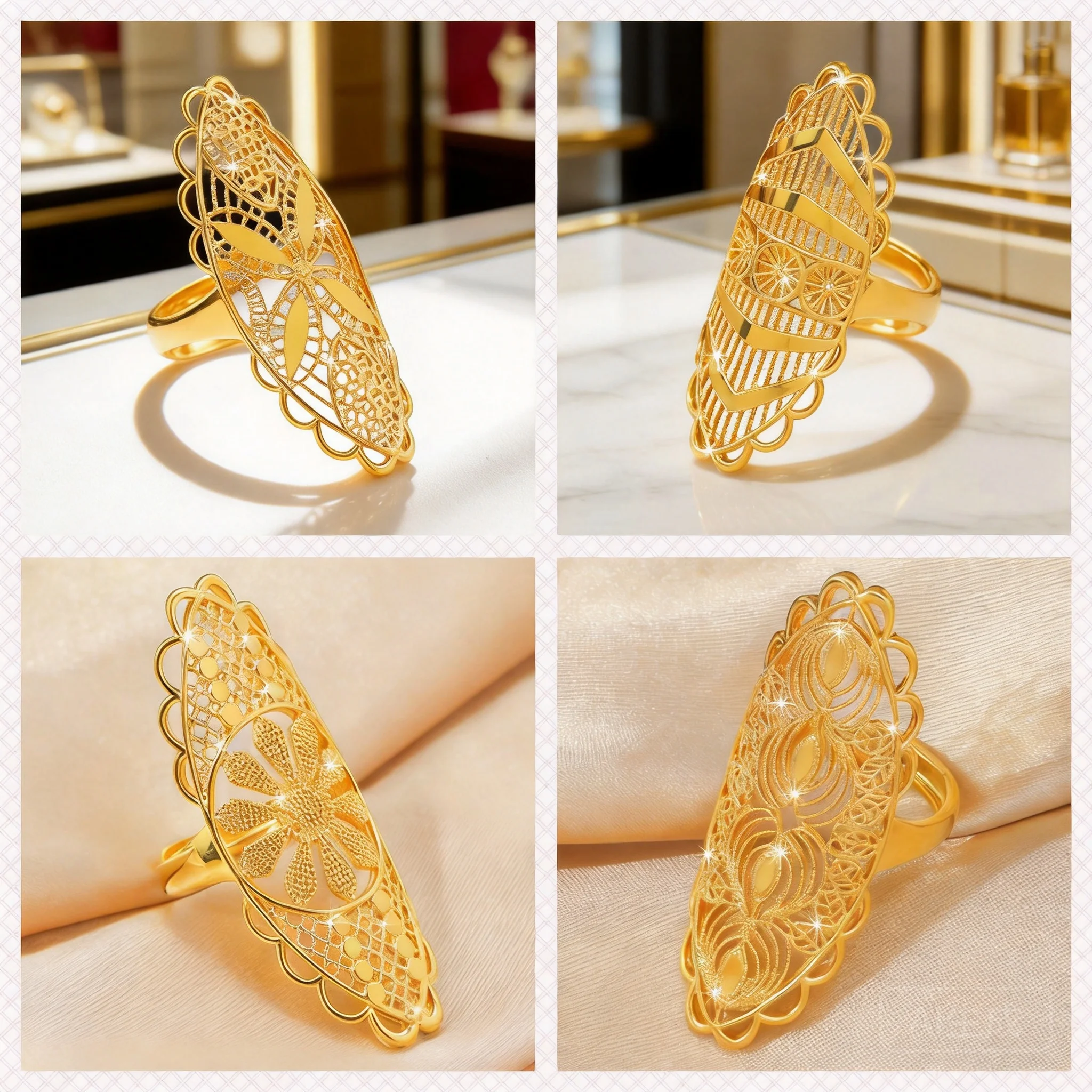 Women's Open 24k Gold Plated Copper Rings Four Leaf Clover Heart Sunflower Filigree Styles Long Lasting Fadeless For Daily Wear
Women's Open 24k Gold Plated Copper Rings Four Leaf Clover Heart Sunflower Filigree Styles Long Lasting Fadeless For Daily Wear