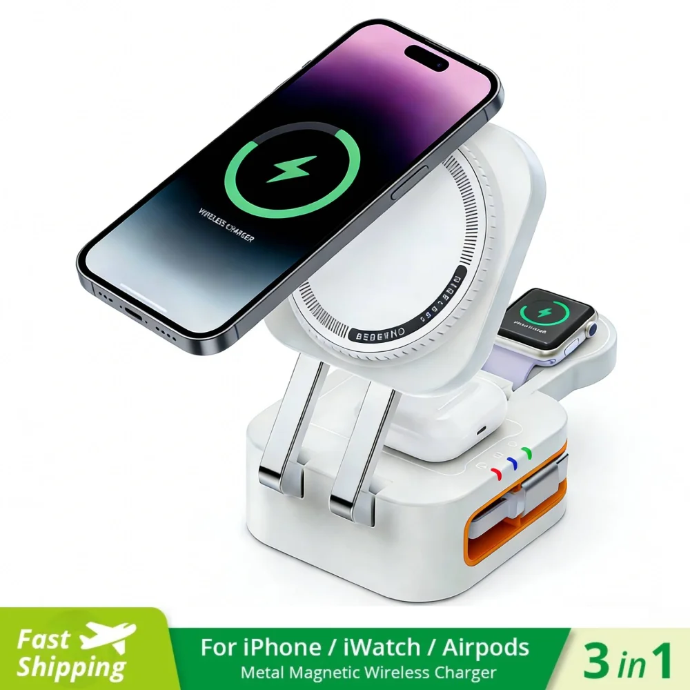 3 in 1 Foldable Wireless Charger Stand for Magsafe iPhone 17/16/15/14/13 Watch AirPods pro - Fast Charging Magnetic Dock
3 in 1 Foldable Wireless Charger Stand for Magsafe iPhone 17/16/15/14/13 Watch AirPods pro - Fast Charging Magnetic Dock