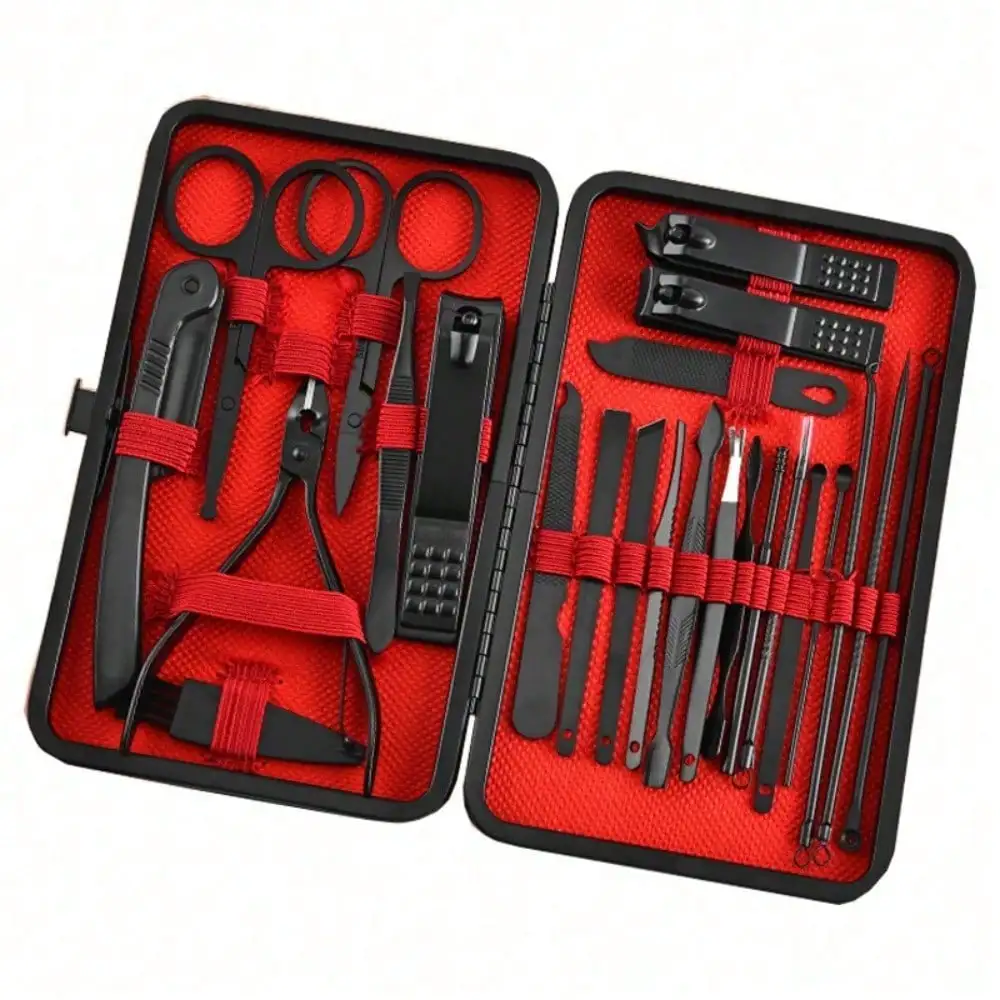 8/24pcs Professional Manicure Set & Pedicure Kit, Premium Black Stainless Steel Nail Clipper Grooming Kit, Comprehensive Facial & Foot Care Tools with Portable Travel Case for Men & Women
8/24pcs Professional Manicure Set & Pedicure Kit, Premium Black Stainless Steel Nail Clipper Grooming Kit, Comprehensive Facial & Foot Care Tools with Portable Travel Case for Men & Women
