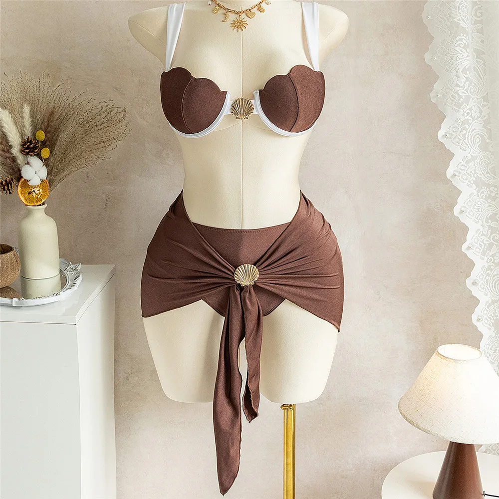 Metal Shell Sexy Brown Bikini Push Up Mujer with Cover Ups Swimsuit Holiday Swimwear 2026 Woman Bathing Suit 3 Piece Bikini Set
Metal Shell Sexy Brown Bikini Push Up Mujer with Cover Ups Swimsuit Holiday Swimwear 2026 Woman Bathing Suit 3 Piece Bikini Set