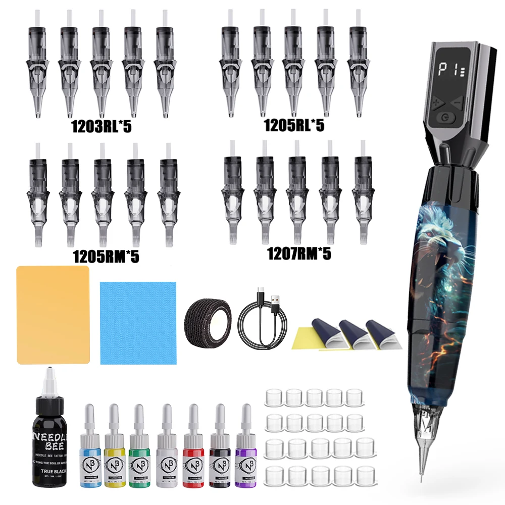 Lion Pattern Wireless Tattoo Pen Kit, LED Screen, 20 Needle Cartridges, Inks Full Professional Tattoo Supplies
Lion Pattern Wireless Tattoo Pen Kit, LED Screen, 20 Needle Cartridges, Inks Full Professional Tattoo Supplies