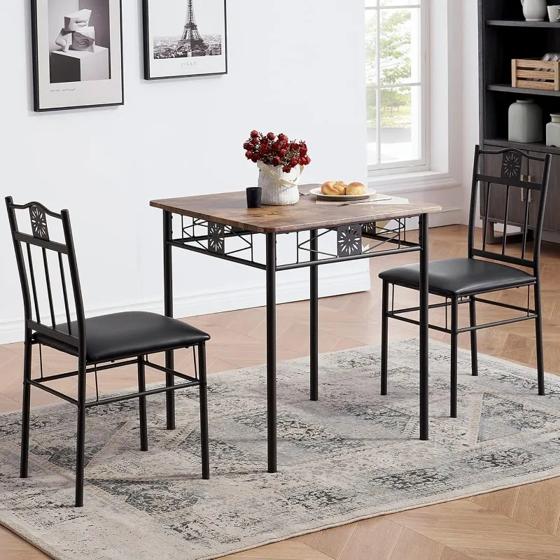 Small Dining Table Set for 2, 3 Piece Kitchen Bar Dinette Square, with PU Padded Chairs, Retro-Brown
Small Dining Table Set for 2, 3 Piece Kitchen Bar Dinette Square, with PU Padded Chairs, Retro-Brown