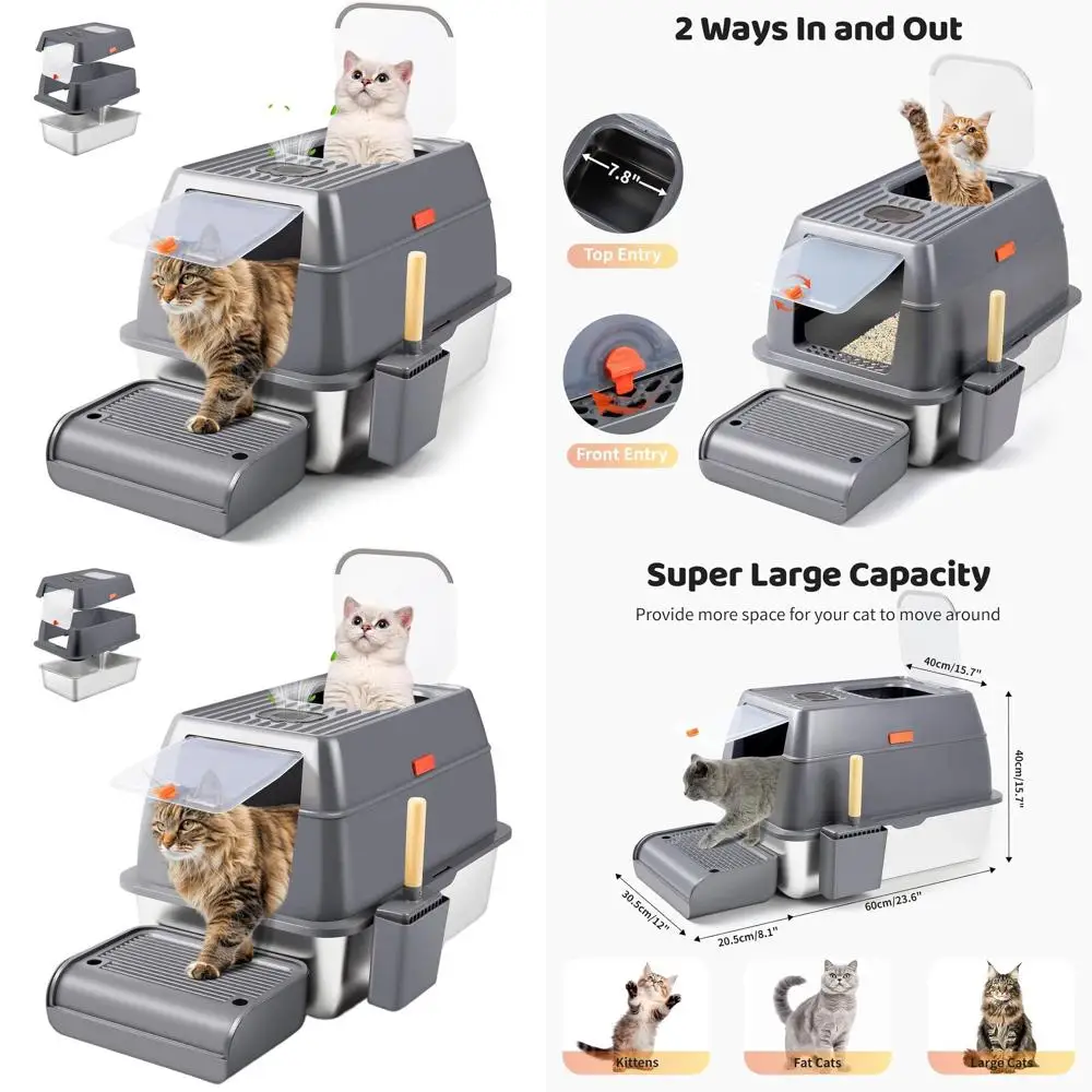 XXL Enclosed Metal Cat Litter Box with Lid, Top Entry, Scoop, Easy Clean, Anti-Leakage, Non-Sticky, Dark Grey
XXL Enclosed Metal Cat Litter Box with Lid, Top Entry, Scoop, Easy Clean, Anti-Leakage, Non-Sticky, Dark Grey