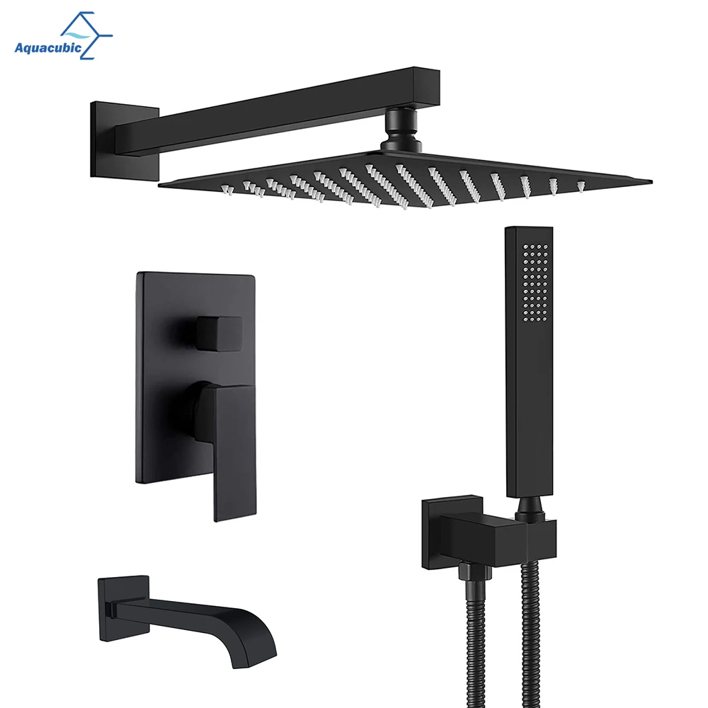 12-Inch square matte black wall-mounted shower tub shower faucet set with tub spout
12-Inch square matte black wall-mounted shower tub shower faucet set with tub spout