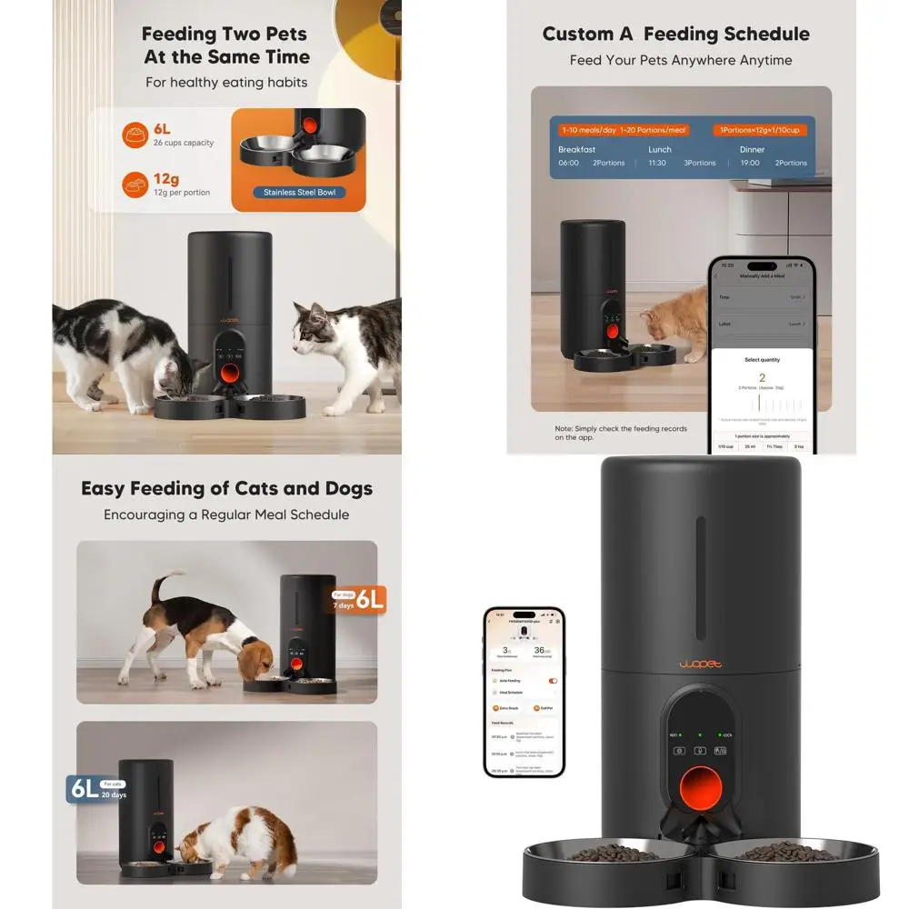 Dual Pet 5G WiFi Feeder, 6L Dispenser, 1-10 Daily Meals, Low Food Alert, Meal Call Feature
Dual Pet 5G WiFi Feeder, 6L Dispenser, 1-10 Daily Meals, Low Food Alert, Meal Call Feature