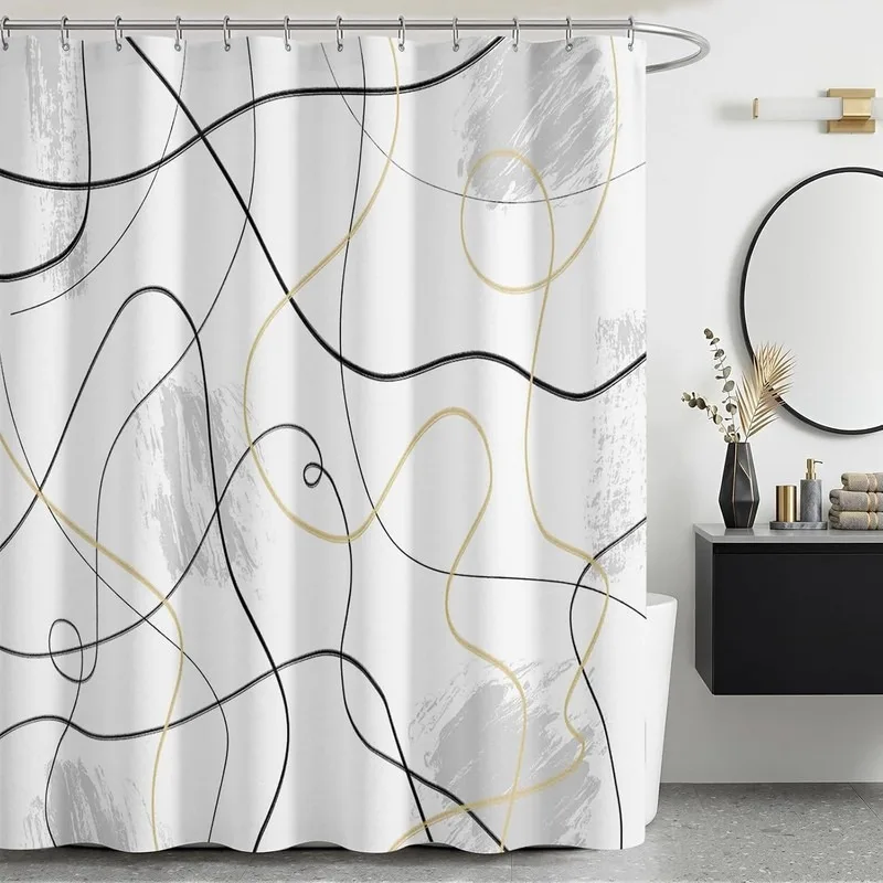 Modern Abstract Black White Gold Line Shower Curtain No Drilling Bathroom Decor Waterproof Fabric Curtain with 12 Hooks
Modern Abstract Black White Gold Line Shower Curtain No Drilling Bathroom Decor Waterproof Fabric Curtain with 12 Hooks