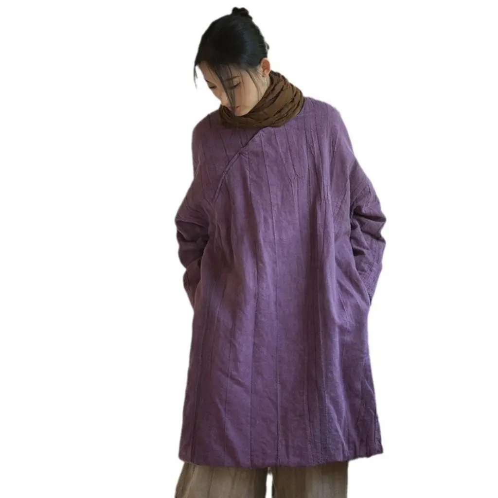 Winter Women's Cotton Coat Ramie Tie-Dye Textured Mid-Length Padded Thickened Cotton Robe for Cold Weather 
Winter Women's Cotton Coat Ramie Tie-Dye Textured Mid-Length Padded Thickened Cotton Robe for Cold Weather