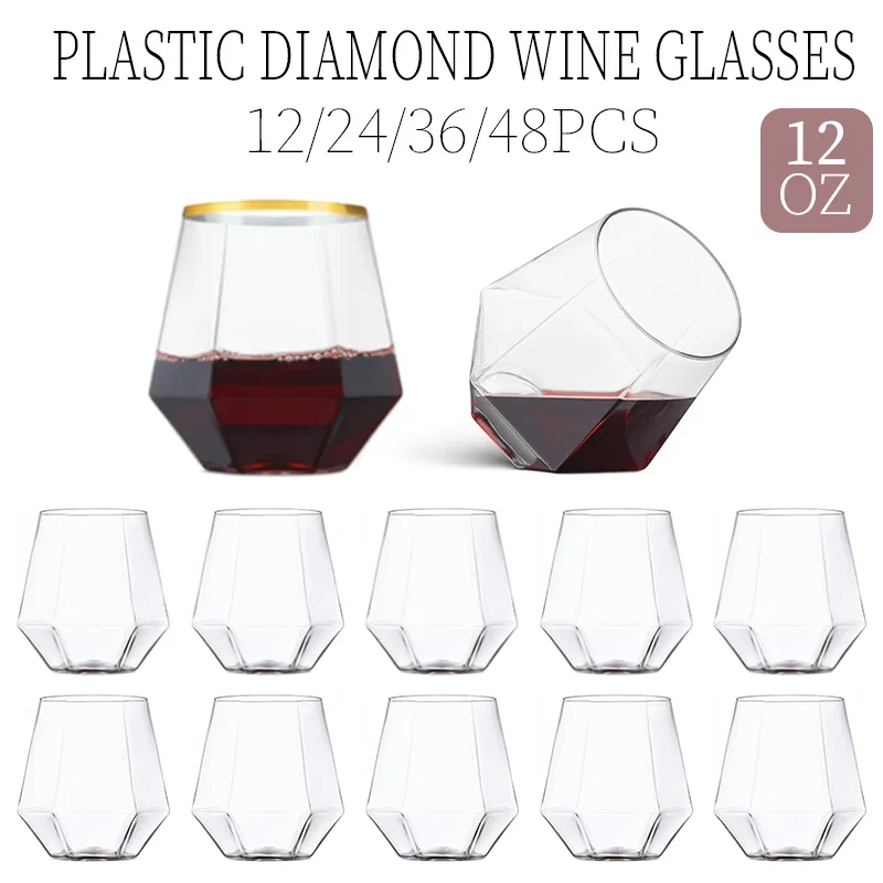 12-48PCS Diamond Plastic Wine Glasses Disposable Stemless Plastic Cups Whiskey Cocktail for Party Birthday Gathering Bars 12oz
12-48PCS Diamond Plastic Wine Glasses Disposable Stemless Plastic Cups Whiskey Cocktail for Party Birthday Gathering Bars 12oz