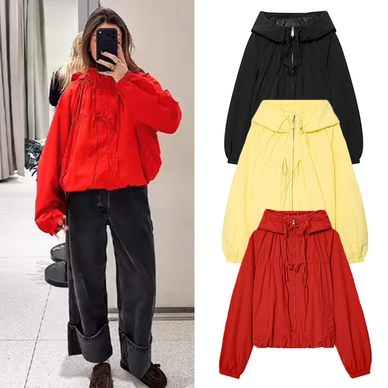 Women's Jacket 2026 Spring New Red Long-Sleeve Drawstring Decorative Festive Jacket Red Hooded Windbreaker Jacket Women Oversize
Women's Jacket 2026 Spring New Red Long-Sleeve Drawstring Decorative Festive Jacket Red Hooded Windbreaker Jacket Women Oversize