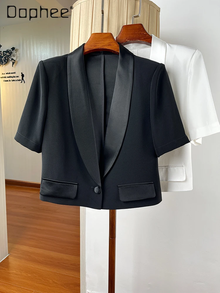 Shawl Collar Acetic Acid Blazer Women Short-sleeved Summer Thin Fashion Blazer Commuter Style Solid Color Versatile Loose Coat
Shawl Collar Acetic Acid Blazer Women Short-sleeved Summer Thin Fashion Blazer Commuter Style Solid Color Versatile Loose Coat