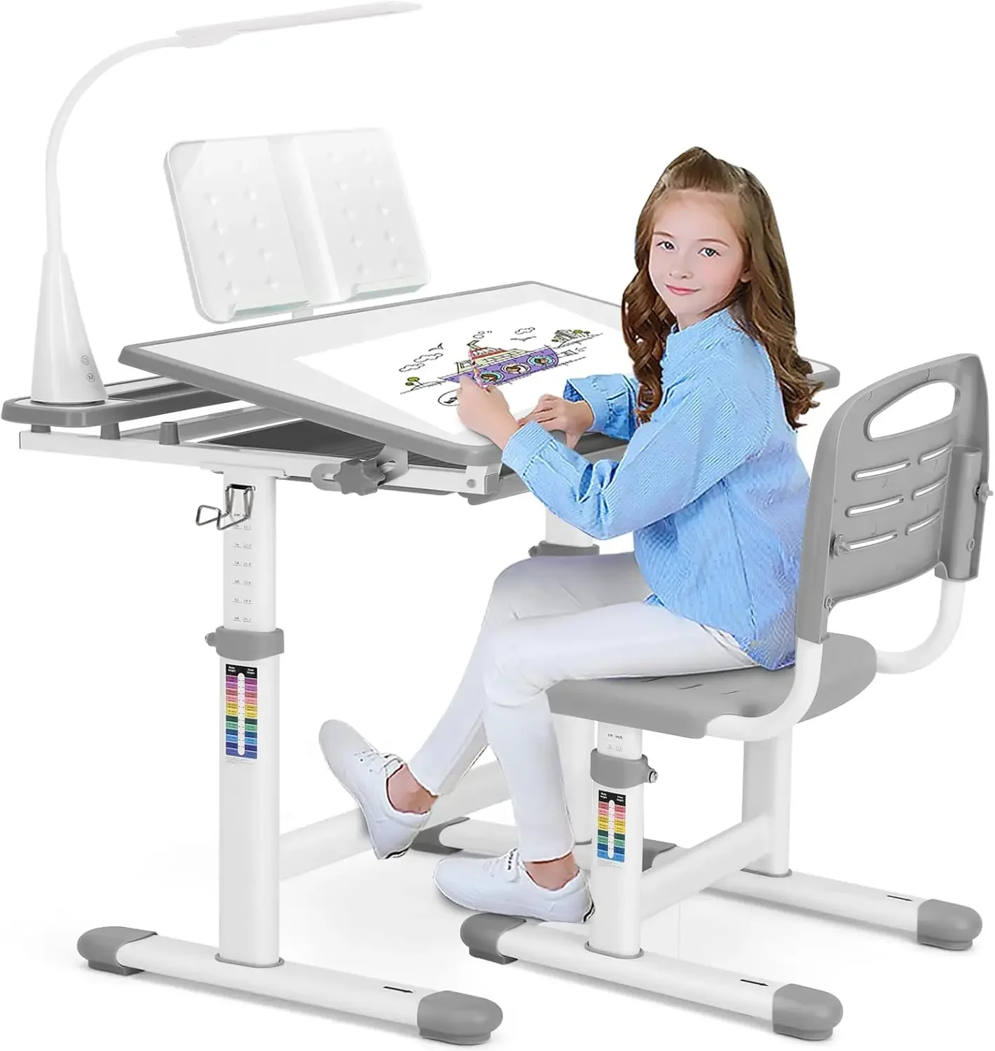 Kids Study Desk and Chair Set Height Adjustable Children School Girl Table Large Writing Board Desk with LED Lamp Pull Out Drawe
Kids Study Desk and Chair Set Height Adjustable Children School Girl Table Large Writing Board Desk with LED Lamp Pull Out Drawe
