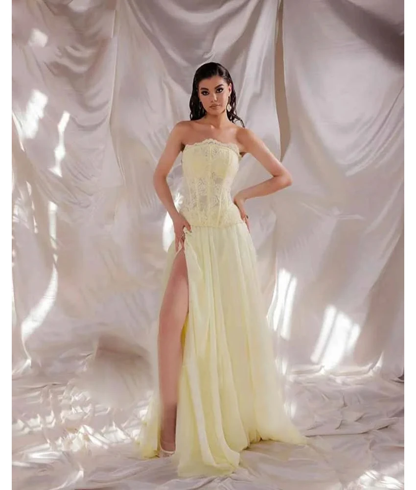MCDV Customized Sexy Chiffon A-Line Lace Evening Dress Temperament Strapless Sleeveless Floor Length Bespoke Occasion Gowns
MCDV Customized Sexy Chiffon A-Line Lace Evening Dress Temperament Strapless Sleeveless Floor Length Bespoke Occasion Gowns