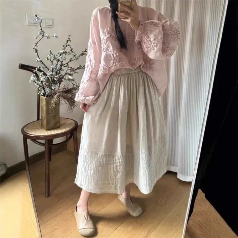 Johnature Summer New Linen Skirt Loose Casual Skirt Vintage Casual Elastic Waist Versatile Japanese Women Skirts
Johnature Summer New Linen Skirt Loose Casual Skirt Vintage Casual Elastic Waist Versatile Japanese Women Skirts