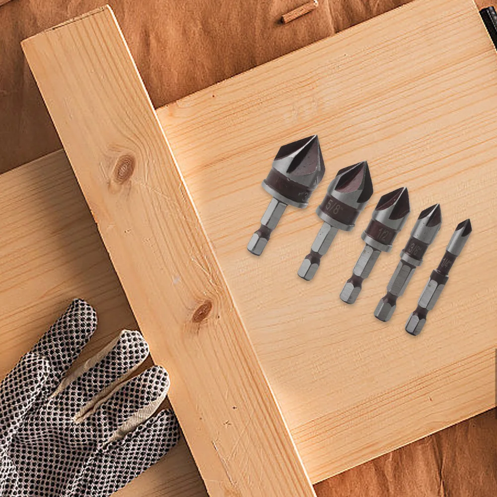 5PCS Countersink Drill Bit Set 82 Degree 5 Flute 1/4 Inch Hex Shank Countersunk Bits HSS Hex Chamfer for Wood Metal Plastic
5PCS Countersink Drill Bit Set 82 Degree 5 Flute 1/4 Inch Hex Shank Countersunk Bits HSS Hex Chamfer for Wood Metal Plastic