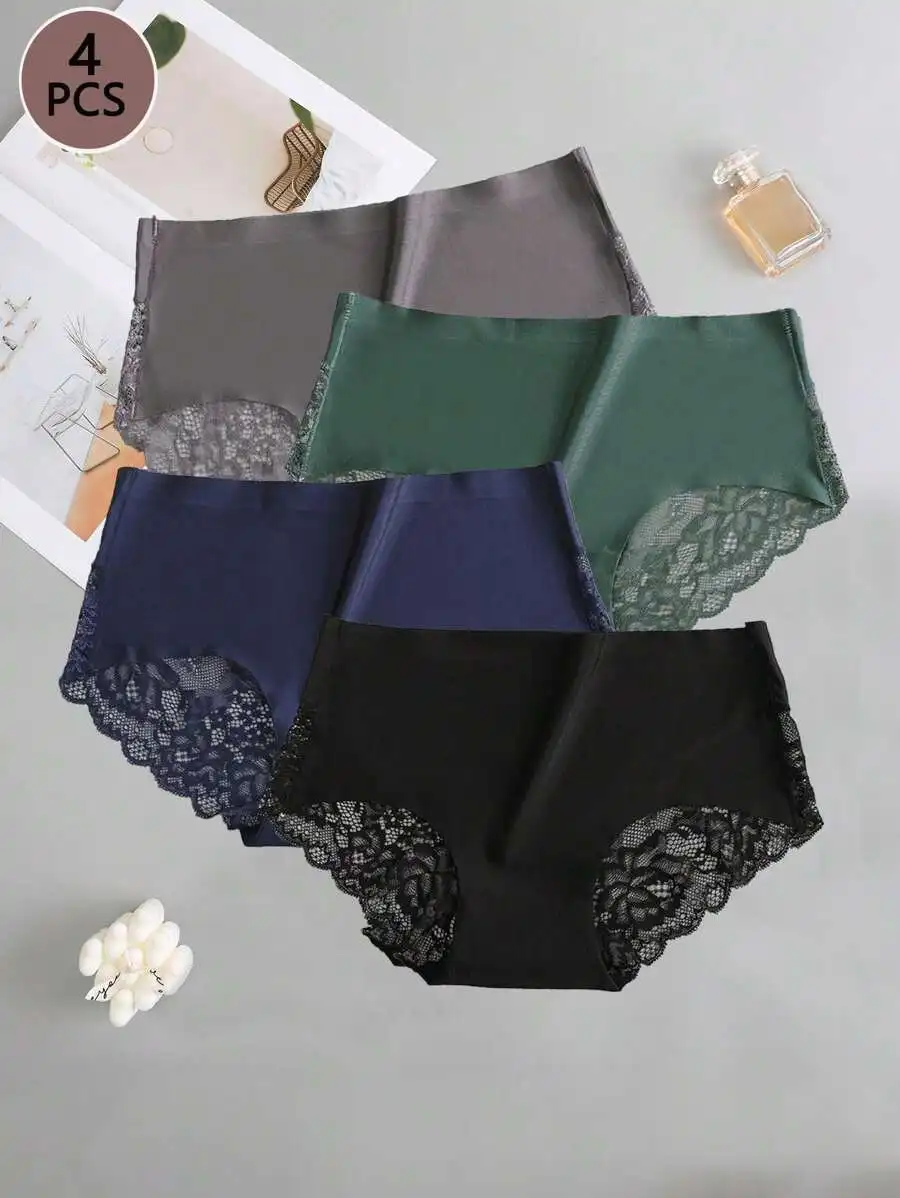 4 Pcs Comfortable Seamless Lace Trim Briefs For Women
4 Pcs Comfortable Seamless Lace Trim Briefs For Women