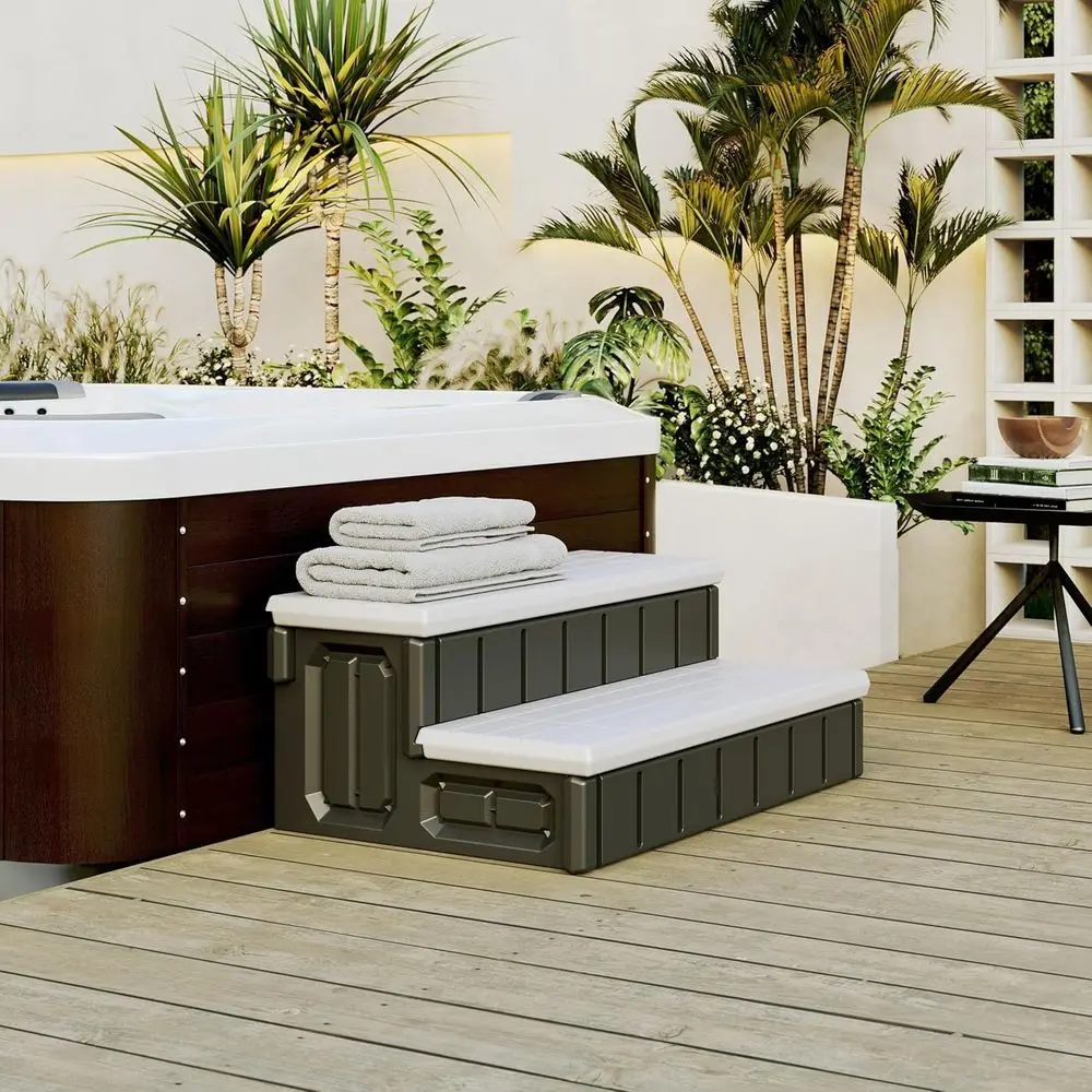 36 Spa Hot Tub Steps with Storage, 350lbs Capacity, Indoor/Outdoor, Slip-Resistant, Gray and Black
36 Spa Hot Tub Steps with Storage, 350lbs Capacity, Indoor/Outdoor, Slip-Resistant, Gray and Black