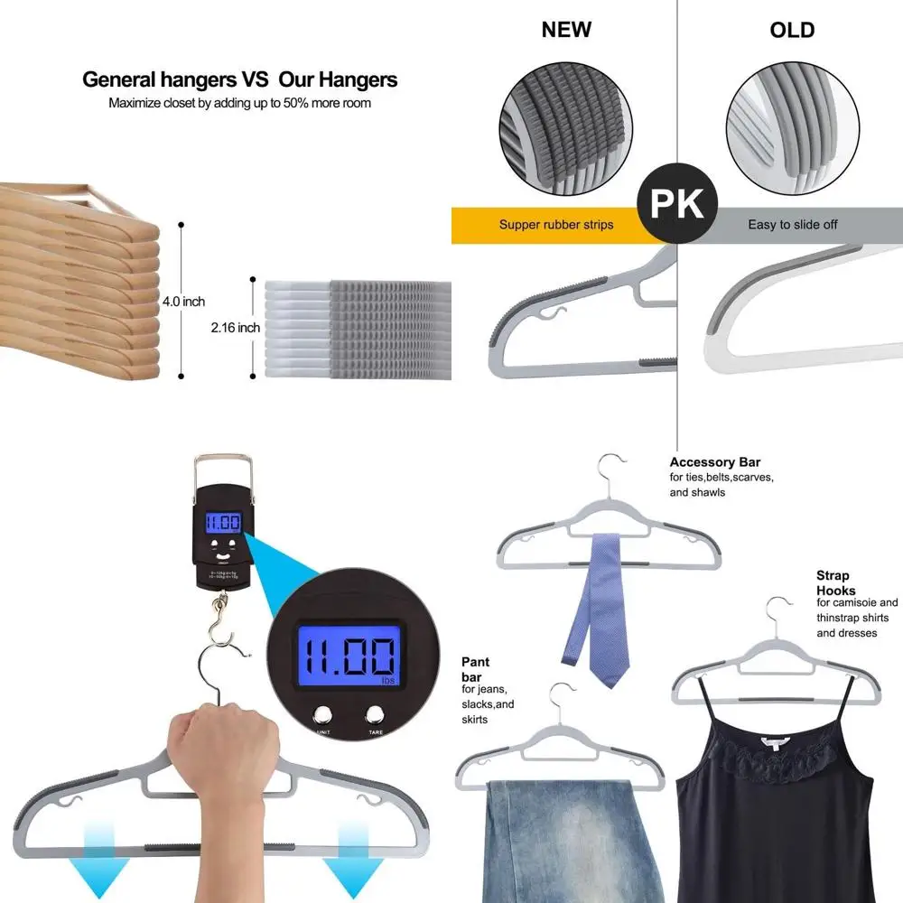 Набор из 50 толстых тонких вешалок с противоскользящим покрытием, 16,5 дюймов, серые, сверхпрочные и компактные вешалки для одежды
Набор из 50 толстых тонких вешалок с противоскользящим покрытием, 16,5 дюймов, серые, сверхпрочные и компактные вешалки для одежды