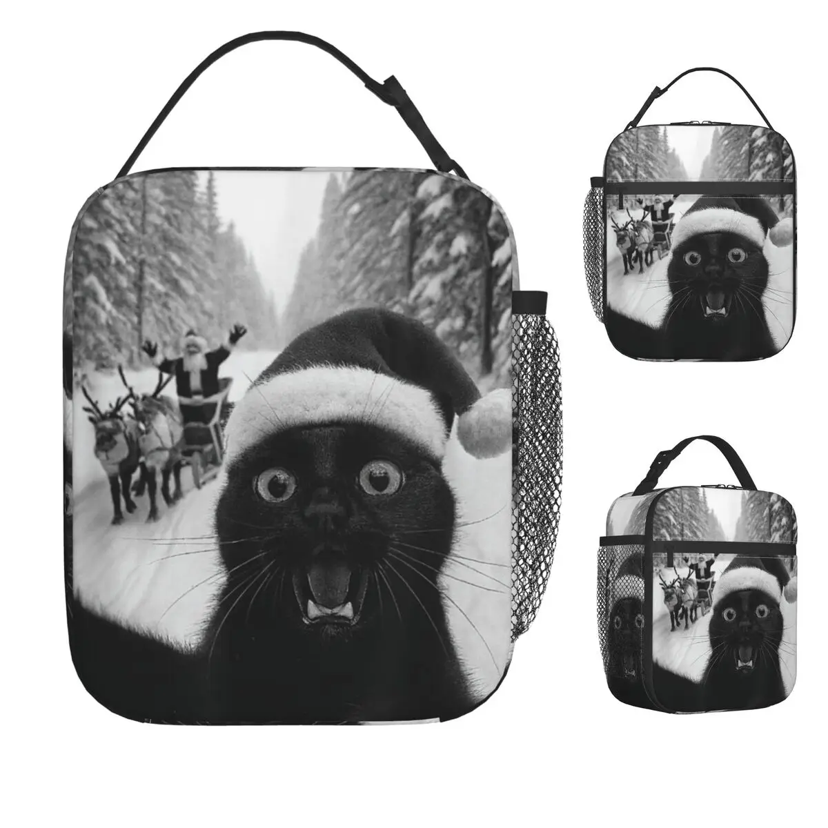 Забавный черный кот для селфи с Санта-Клаусом, рождественская сумка для обеда, милый ланч-бокс для женщин, школьная портативная сумка-холодильник на молнии, сумки для еды
Забавный черный кот для селфи с Санта-Клаусом, рождественская сумка для обеда, милый ланч-бокс для женщин, школьная портативная сумка-холодильник на молнии, сумки для еды