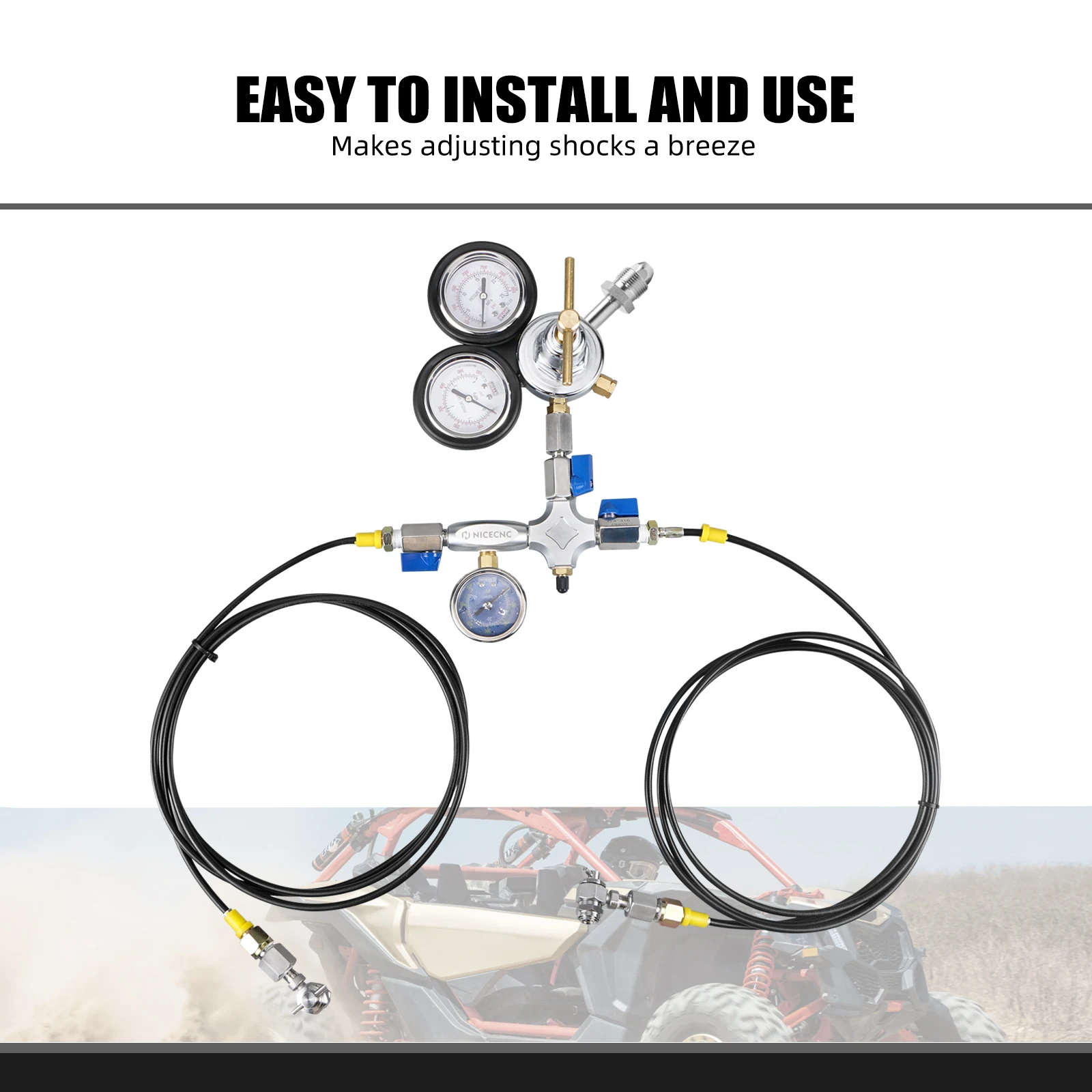 Dual Hose Nitrogen Shock Regulator Fill Tool With Schrader Valve ATV UTV For Yamaha Raptor 700 YZX Polaris CanAm Arctic Cat
Dual Hose Nitrogen Shock Regulator Fill Tool With Schrader Valve ATV UTV For Yamaha Raptor 700 YZX Polaris CanAm Arctic Cat