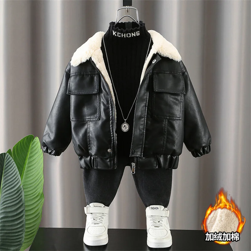 Boys Coat Cotton Jacket Windbreak Outerwear 2025 Brown PU Autumn Thicken Warm Cotton Winter Teenagers Children's Clothing
Boys Coat Cotton Jacket Windbreak Outerwear 2025 Brown PU Autumn Thicken Warm Cotton Winter Teenagers Children's Clothing