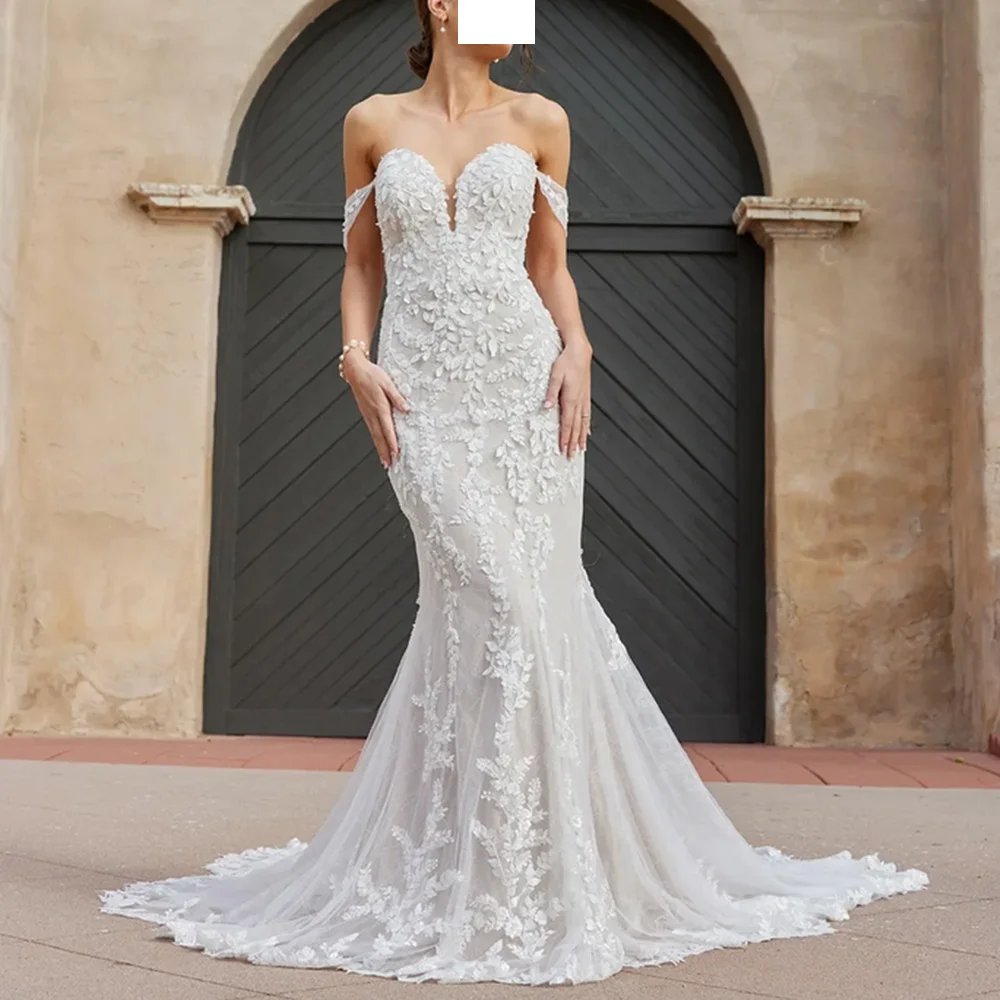CustomizedFashion Appliques Off the Shoulder Mermaid Backless Wedding Dresses Sweetheart Sleeveless Tulle Floor Length Robe de m
CustomizedFashion Appliques Off the Shoulder Mermaid Backless Wedding Dresses Sweetheart Sleeveless Tulle Floor Length Robe de m
