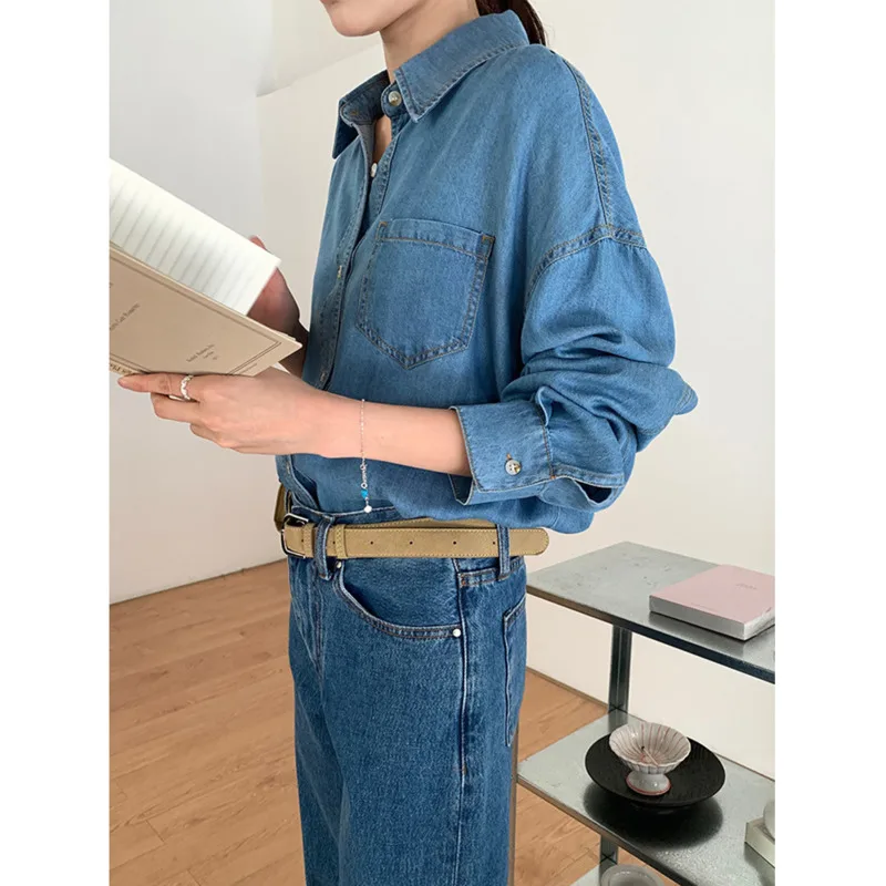 Women Lyocell Denim Shirts Spring Autumn Turn Down Collar Soft Single Breasted Loose Casual Tops
Women Lyocell Denim Shirts Spring Autumn Turn Down Collar Soft Single Breasted Loose Casual Tops