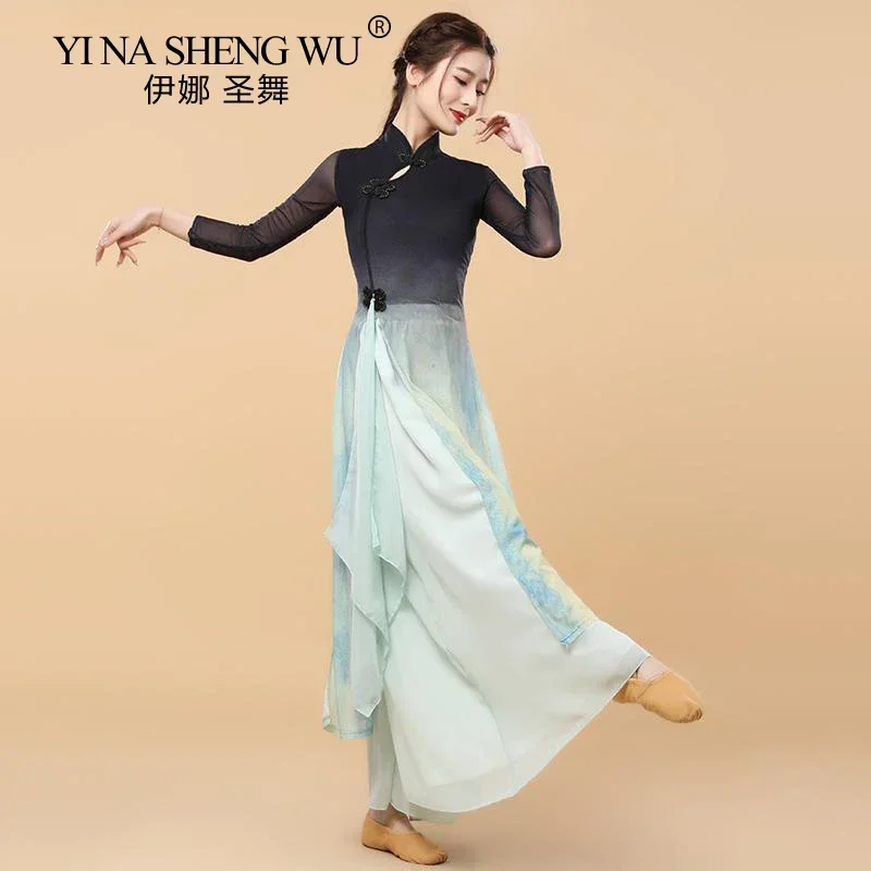 Women Chinese Classical Dance Stage Performance Body Rhyme Cheongsam Gauze Floating Professional Practice Elegant Costume Outfit
Women Chinese Classical Dance Stage Performance Body Rhyme Cheongsam Gauze Floating Professional Practice Elegant Costume Outfit