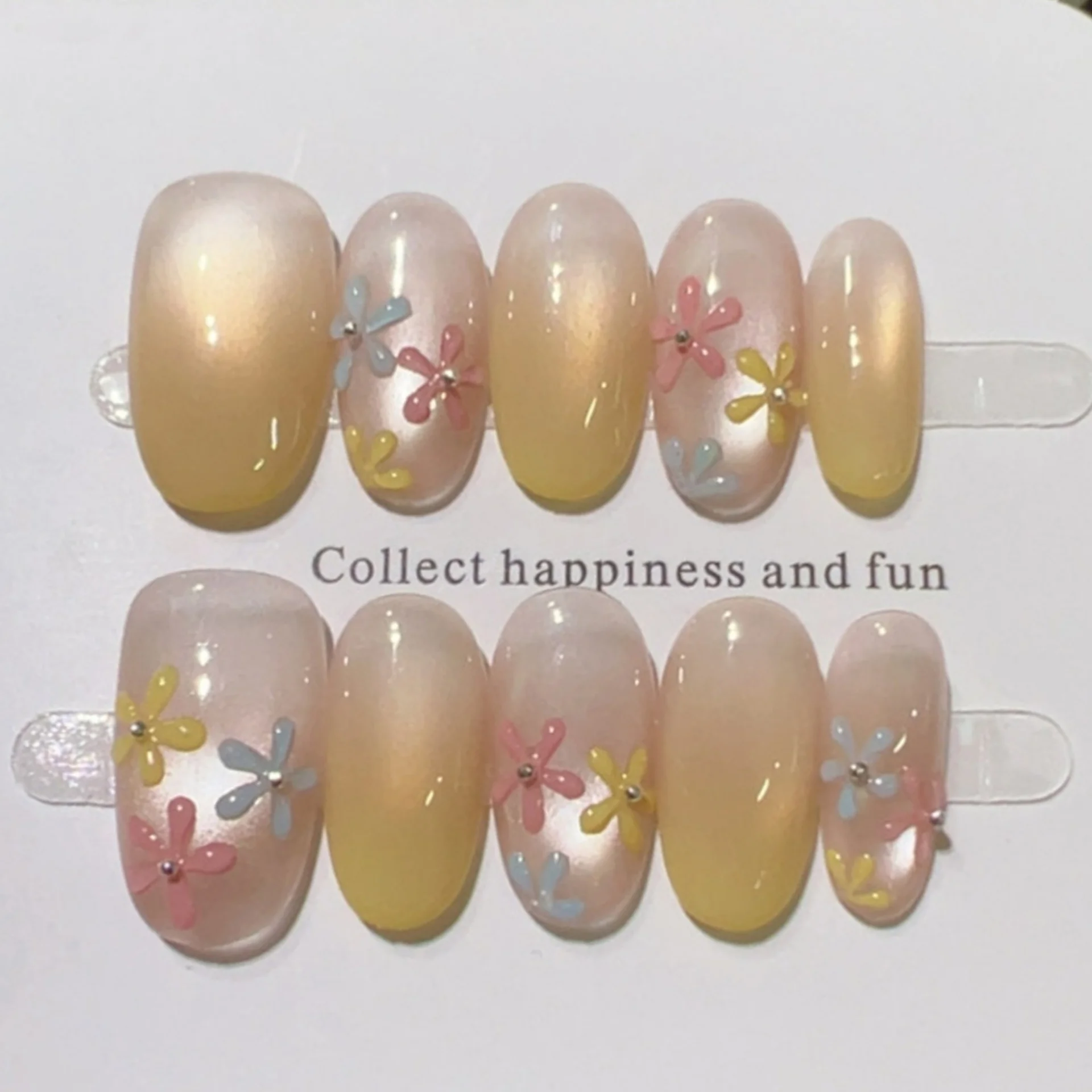 10pcs Spring Colorful Flower Handmade Fake Nails Tips Gradient Cat's Eye Short Oval False Nail Finished Wearable Press on Nails
10pcs Spring Colorful Flower Handmade Fake Nails Tips Gradient Cat's Eye Short Oval False Nail Finished Wearable Press on Nails