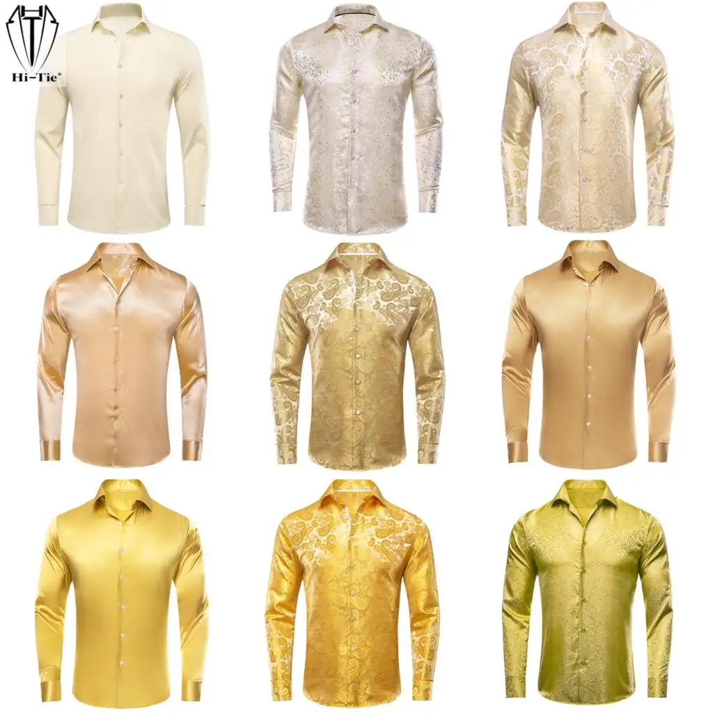 Hi-Tie Gold Beige Ivory Champagne Silk Mens Shirts Lapel Long Sleeve Dress Shirt Jacquard Blouse for Male Wedding Business Prom
Hi-Tie Gold Beige Ivory Champagne Silk Mens Shirts Lapel Long Sleeve Dress Shirt Jacquard Blouse for Male Wedding Business Prom