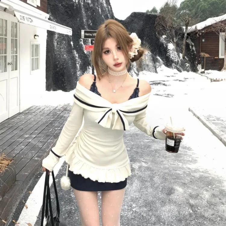 Fashion Sexy Black Lace Vest Dress for Women+ Off Shoulder Bow Long Sleeve Tops Mujer Spring Autumn New Two Piece Sets
Fashion Sexy Black Lace Vest Dress for Women+ Off Shoulder Bow Long Sleeve Tops Mujer Spring Autumn New Two Piece Sets