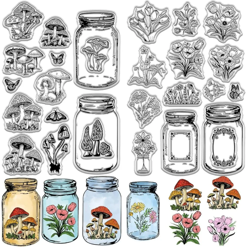 Mushroom Clear Stamps Wedding Reusable Vintage Glass Bottle Flower Leaves Floral Background Rubber Stamp 2 Sheets Decorative
Mushroom Clear Stamps Wedding Reusable Vintage Glass Bottle Flower Leaves Floral Background Rubber Stamp 2 Sheets Decorative