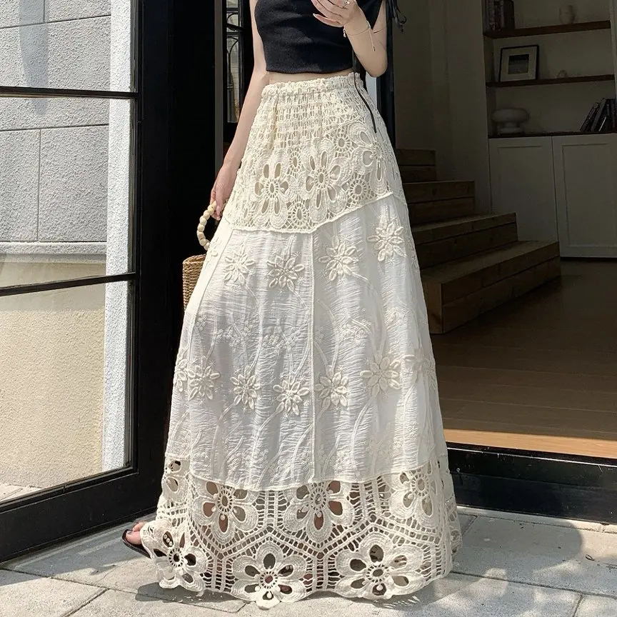 Midi Skirt Women Hollow Out Spring Summer Vestido Floral Crochet Skirt Korean Vintage High Waisted Jacquard Lace Skirts Maxi rok
Midi Skirt Women Hollow Out Spring Summer Vestido Floral Crochet Skirt Korean Vintage High Waisted Jacquard Lace Skirts Maxi rok