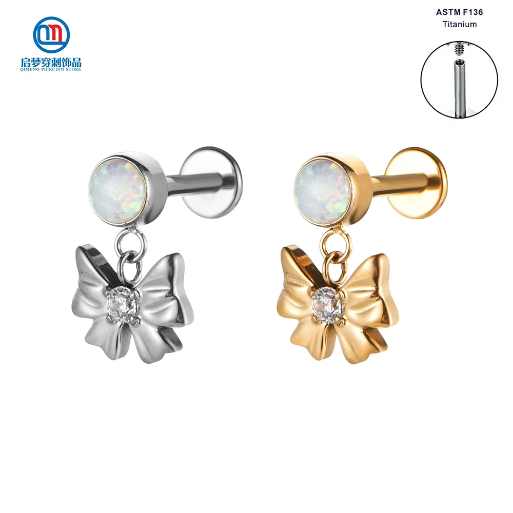 QM 16G ASTM F136 Titanium Internally Threaded Opal Tops with Bow Dangle Labret Ring Earring Flat Helix Tragus Piercing Jewelry
QM 16G ASTM F136 Titanium Internally Threaded Opal Tops with Bow Dangle Labret Ring Earring Flat Helix Tragus Piercing Jewelry
