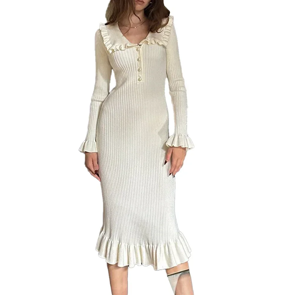 Trendy Ruffled Maxi Dresses Slim Long Dress Women's Vintage Dress Beige Black Highly Elastic And Elegant Knitted
Trendy Ruffled Maxi Dresses Slim Long Dress Women's Vintage Dress Beige Black Highly Elastic And Elegant Knitted