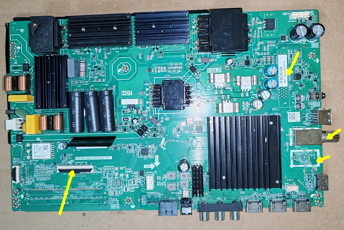 TPD.MT9603T.PD733(T) Three in one intelligent network WiFi TV motherboard, physical photo, tested for 100--180V 560MA 156W
TPD.MT9603T.PD733(T) Three in one intelligent network WiFi TV motherboard, physical photo, tested for 100--180V 560MA 156W