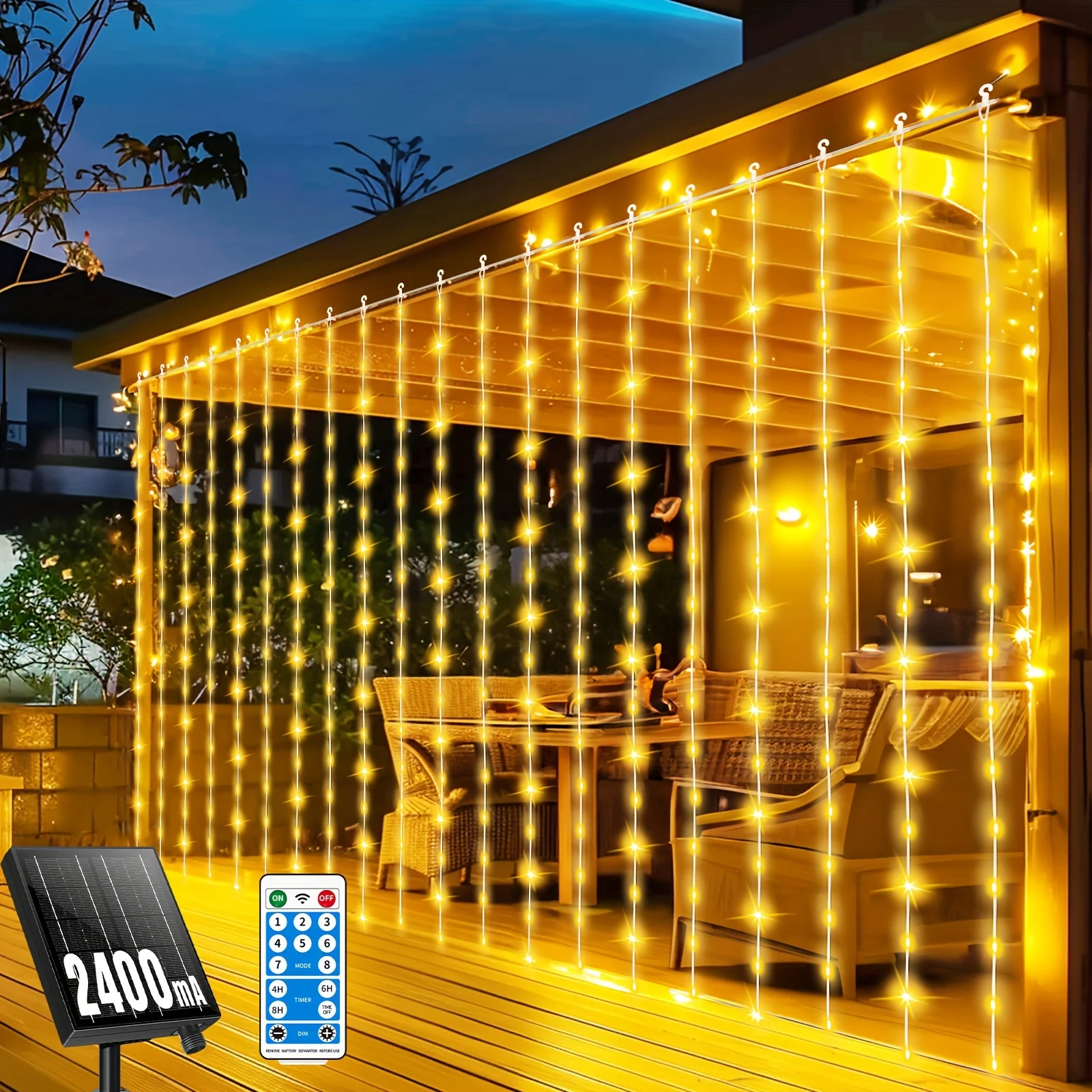 300 LED Outdoor Solar-Powered Waterfall String Lights, Perfect for Patios, Gazebos, And Gardens, Featuring USB Rechargeable Remote Control And Twinkling Fairy Lights
300 LED Outdoor Solar-Powered Waterfall String Lights, Perfect for Patios, Gazebos, And Gardens, Featuring USB Rechargeable Remote Control And Twinkling Fairy Lights
